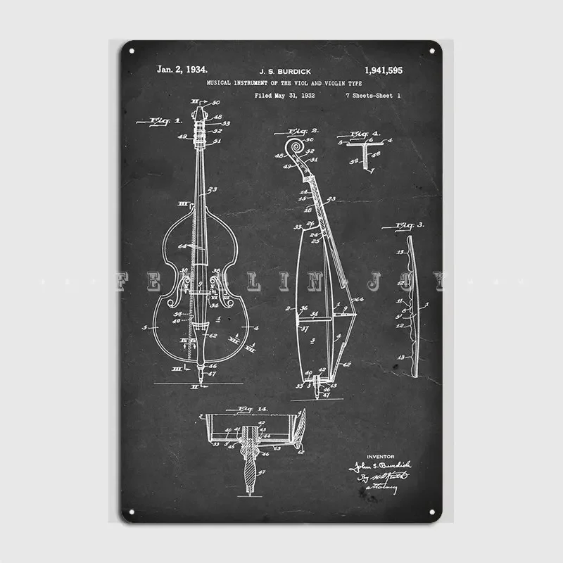 Musical Instrument Viol - Letrero Metálico Vintage de Instrumentos Musicales: